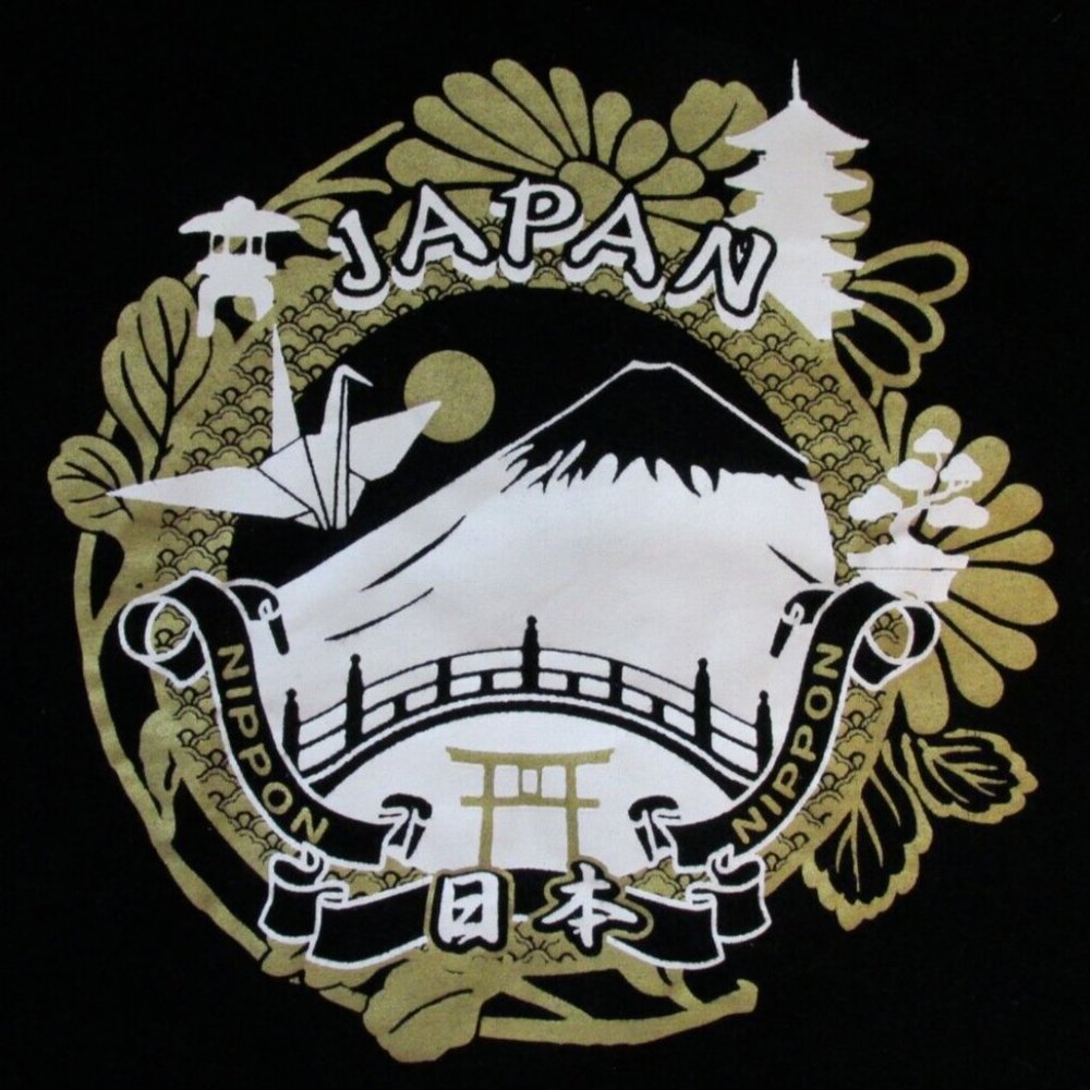 Japan Nippon Shirt - Large - Graphic Tee Vintage Black Tourist Shine